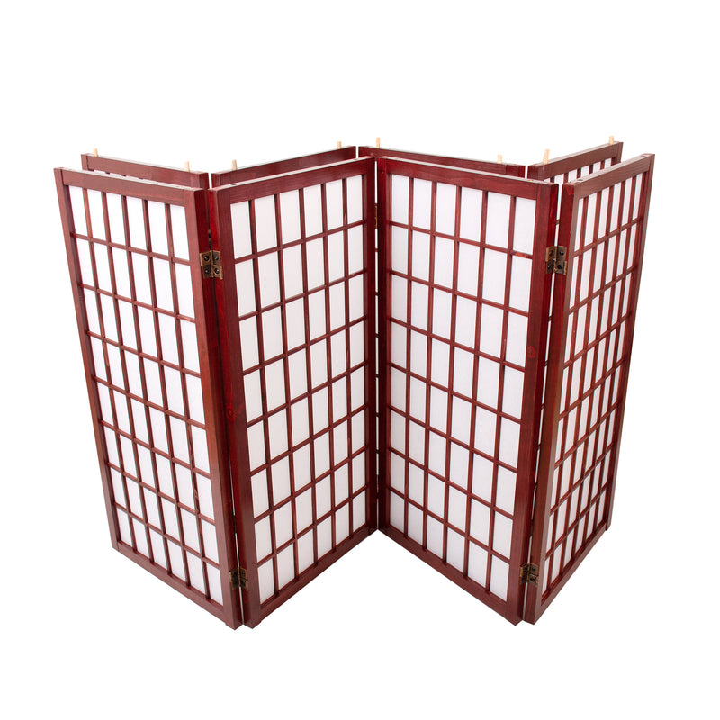 Red Wood Frame with Rice Paper Panels - 4P