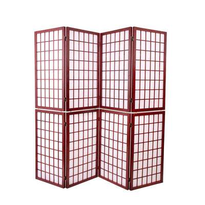 Red Wood Frame with Rice Paper Panels - 4P