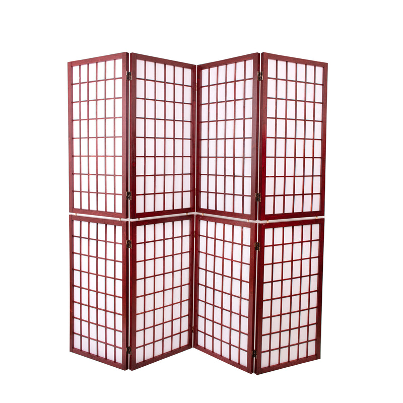 Red Wood Frame with Rice Paper Panels - 4P