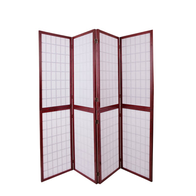 Red Wood Frame with Rice Paper Panels - 4P