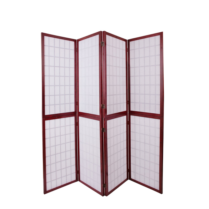 Red Wood Frame with Rice Paper Panels - 4P