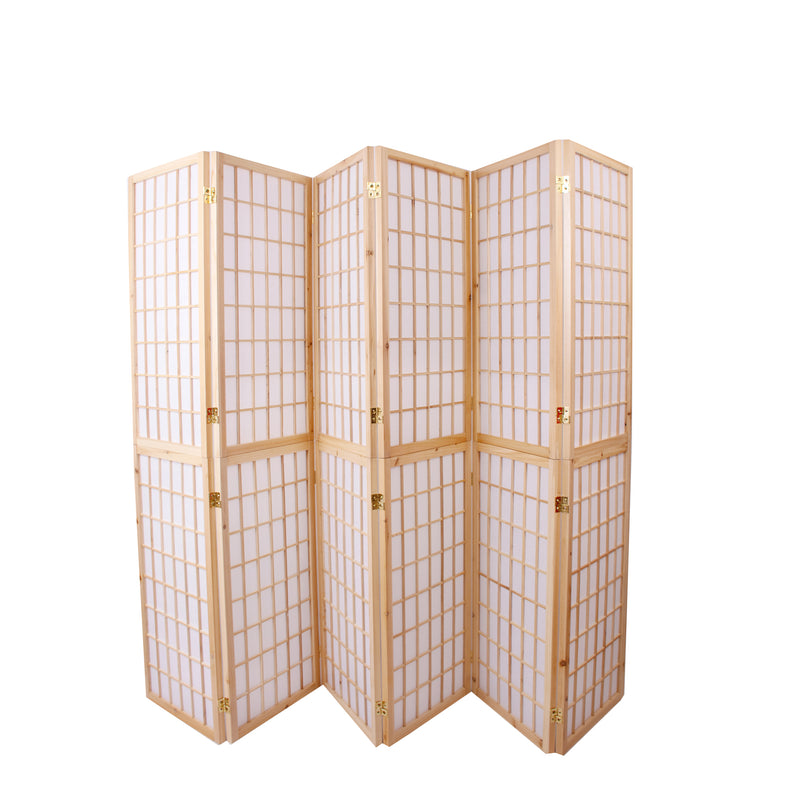 6-Panel Wooden Room Divider - Natural