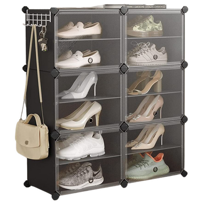 Cubes Shoe Organiser with Doors Black (Set of 6)