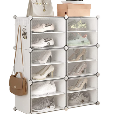 Cubes Shoe Organiser with Doors White (Set of 6)