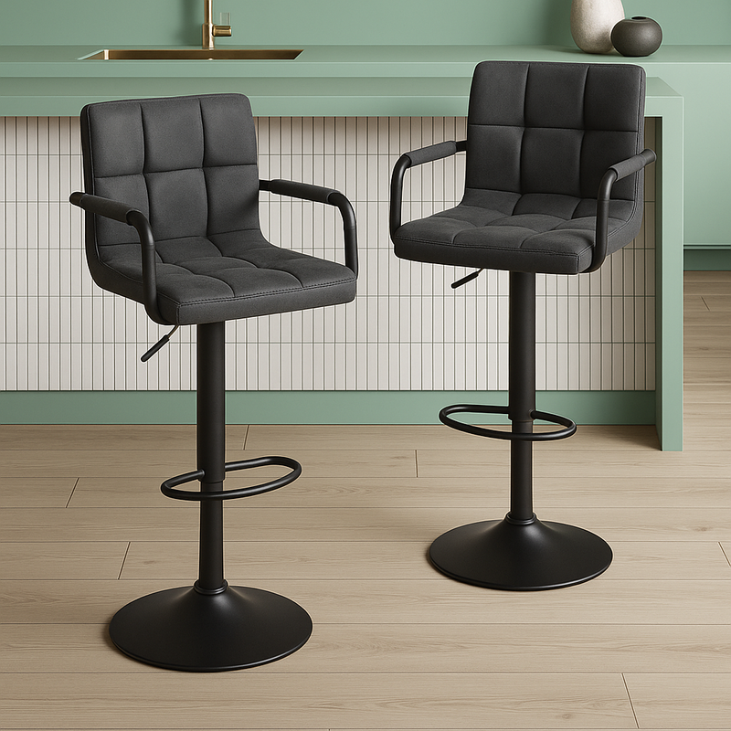 Adjustable Bar Stools with Armrests – Black (Set of 2)