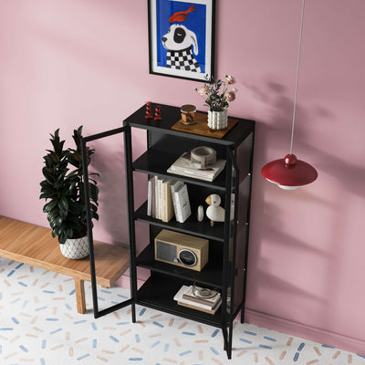 Ferro 4-Tier Tempered Glass Two Door Rack - Black