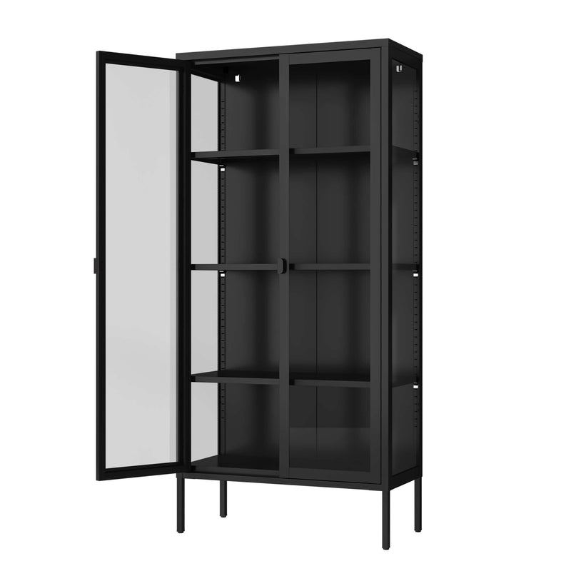 Ferro 4-Tier Tempered Glass Two Door Rack - Black