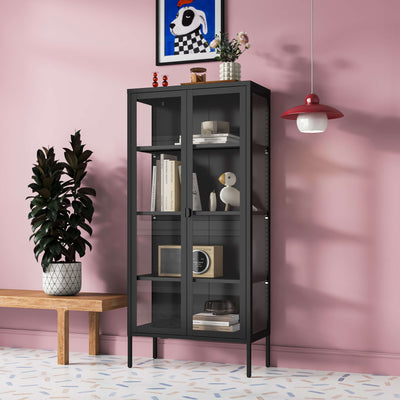 Ferro 4-Tier Tempered Glass Two Door Rack - Black