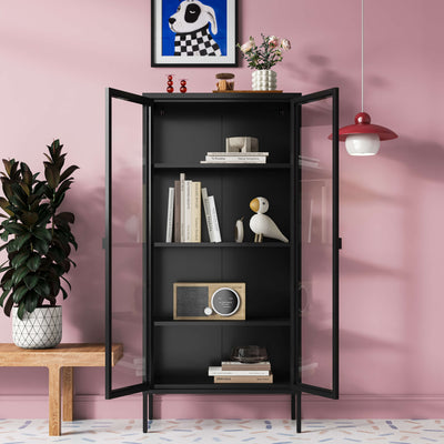 Ferro 4-Tier Tempered Glass Two Door Rack - Black