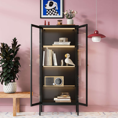 Ferro Black Glass Display Cabinet with Lights