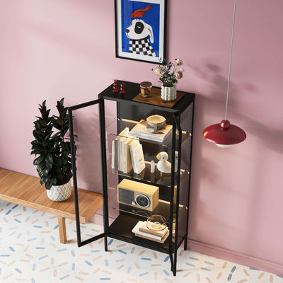 Ferro Black Glass Display Cabinet with Lights