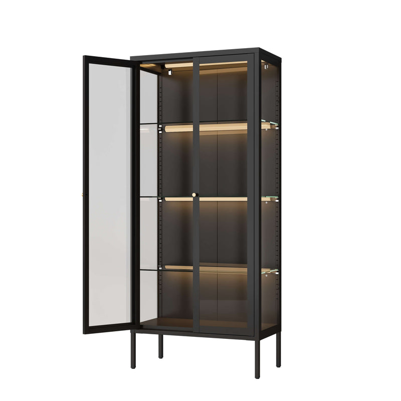 Ferro Black Glass Display Cabinet with Lights