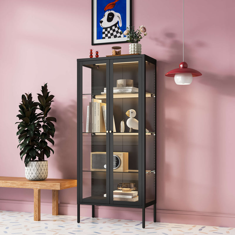 Ferro Black Glass Display Cabinet with Lights