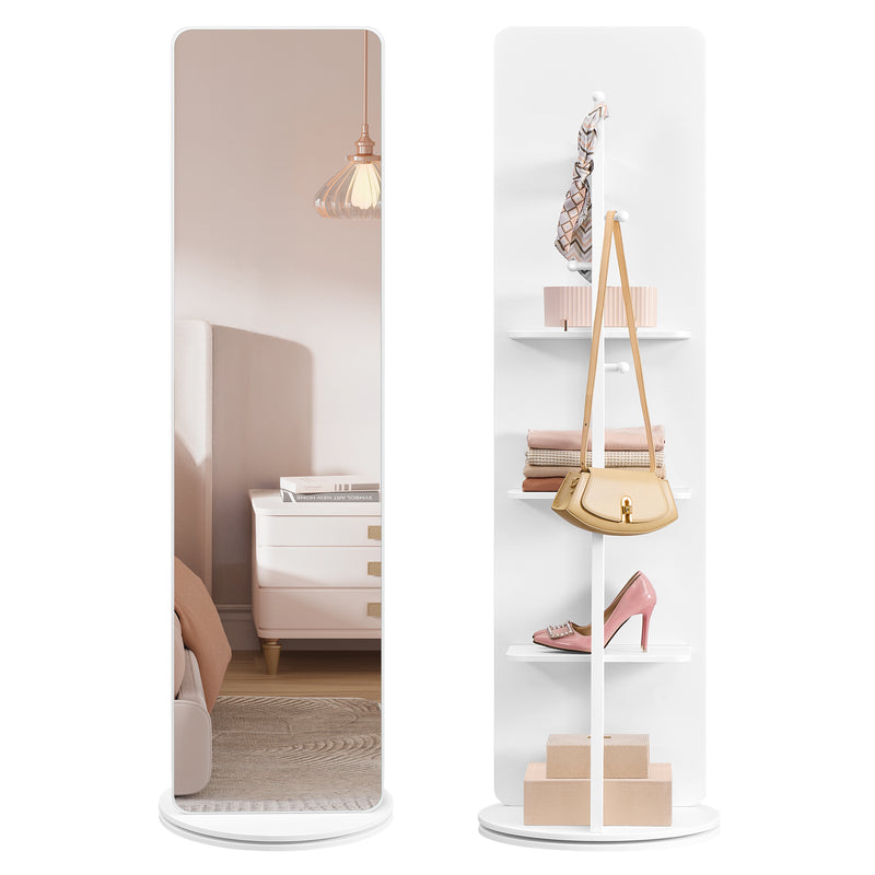 Standing Mirror with Shelves & Hooks – Cloud White