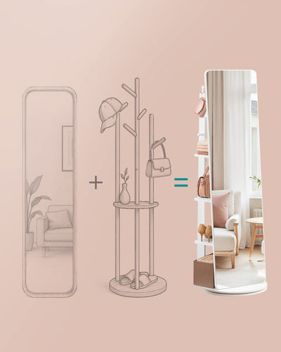 Standing Mirror with Shelves & Hooks – Cloud White
