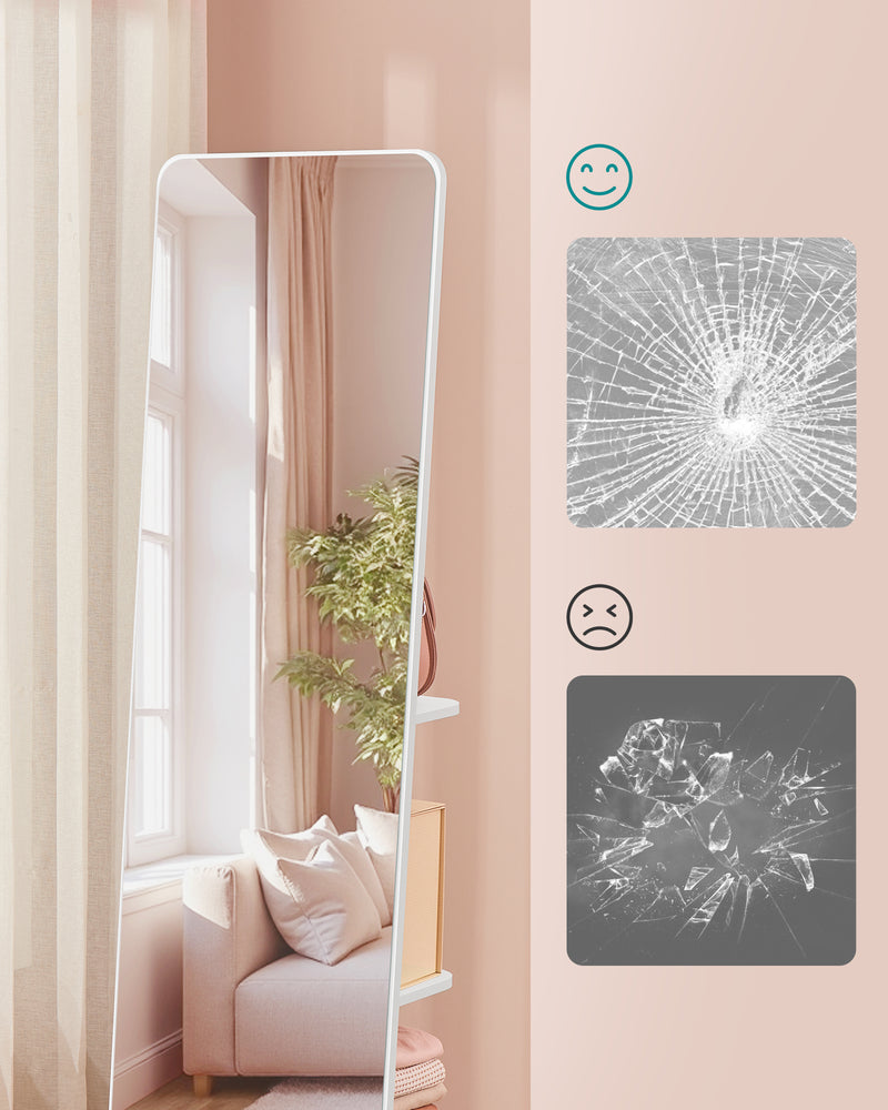 Standing Mirror with Shelves & Hooks – Cloud White