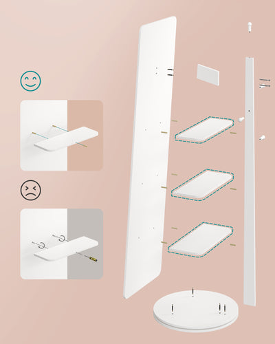 Standing Mirror with Shelves & Hooks – Cloud White