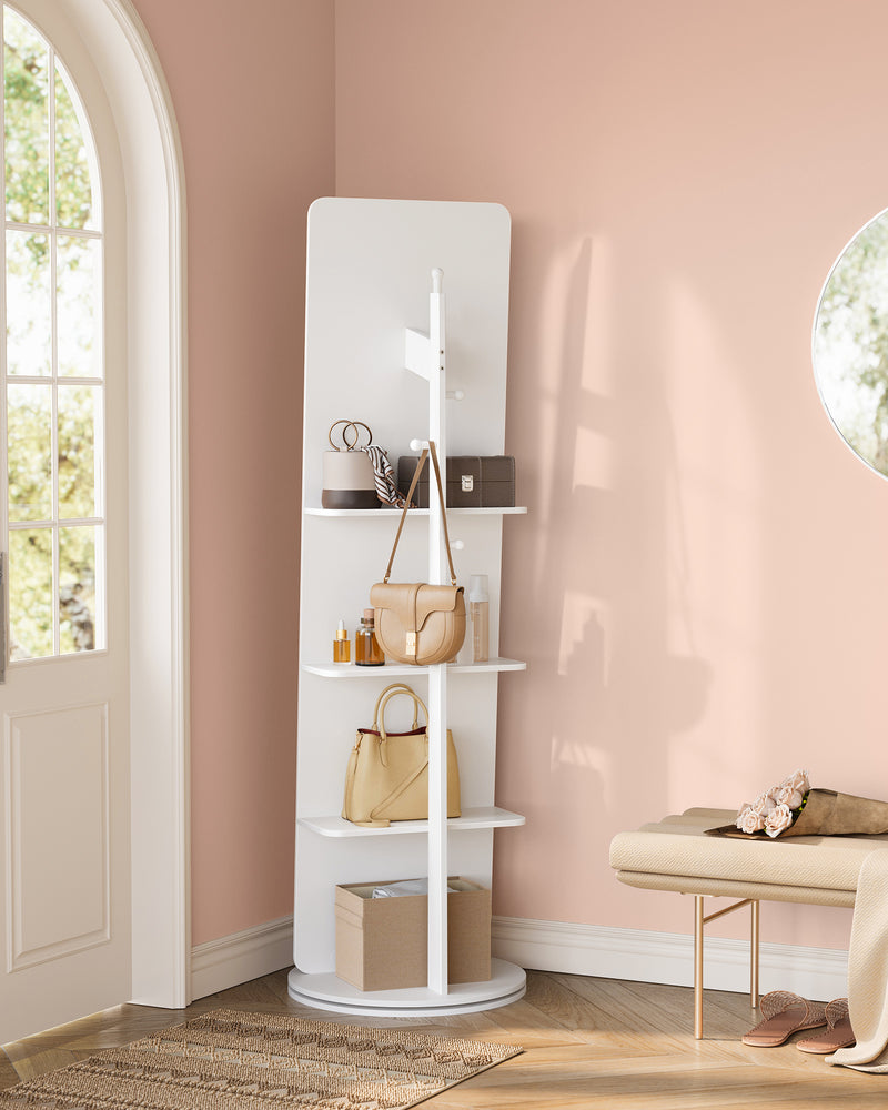 Standing Mirror with Shelves & Hooks – Cloud White