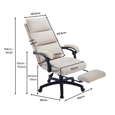 Lazy Reclining Office Chair with Footrest - Cream dimension
