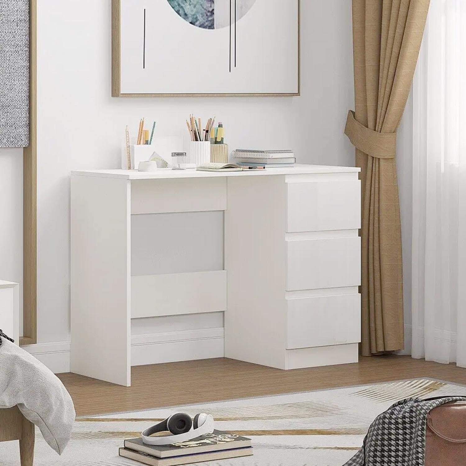 Nola Office Desk Dressing Table With 3 Drawers - White – Space General