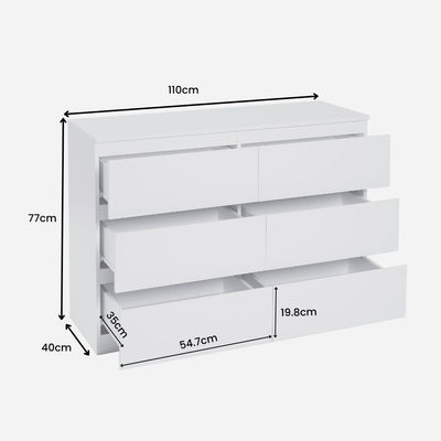 Nola 6 Drawers Wide Tallboy - White