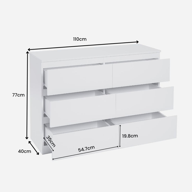 Nola 6 Drawers Wide Tallboy - White