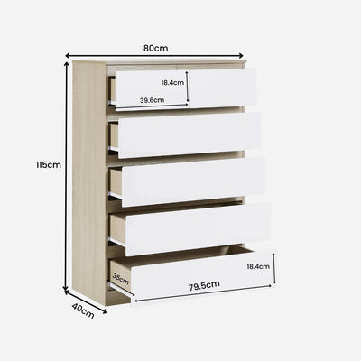 Aura 6 Drawers Tallboy - Natural + White