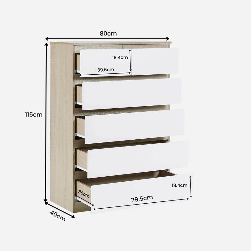 Aura 6 Drawers Tallboy - Natural + White