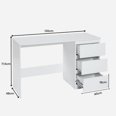 Nola Office Desk Dressing Table With 3 Drawers - White