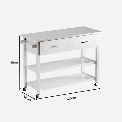 Otto Rolling Kitchen Island with 2 Drawers Stainless Steel Top