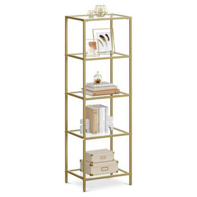 Vasagle Nyla 5-Tier Ladder Tempered Glass Display Storage Bookshelf - Gold