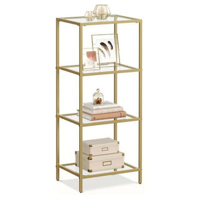 Vasagle Nyla 4 Tier Glass Bookshelf Storage Shelf - Gold