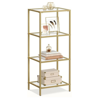 Nyla 4 Tier Glass Bookshelf Storage Shelf - Gold Vasagle