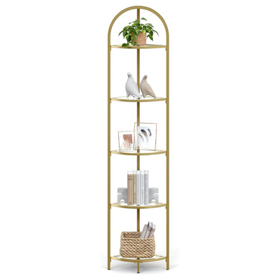 Vasagle Nyla 5 Tier Glass Corner Shelf Stand - Gold