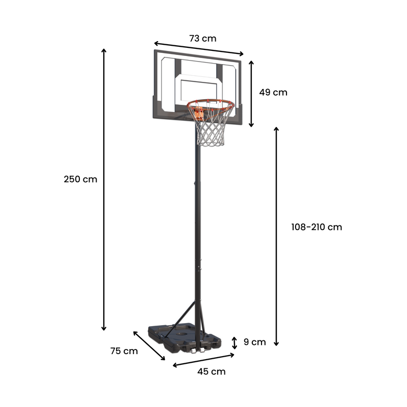 DynaSpace Kids 108–210cm Adjustable Basketball Hoop Stand Set