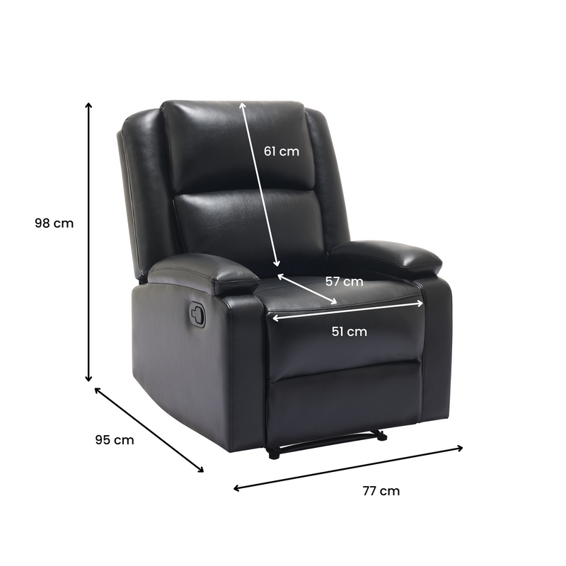 Orlo Modern Faux Leather Recliner - Black