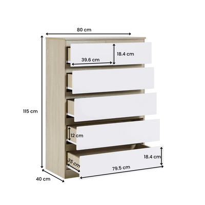 Aura 6 Drawers Tallboy - Natural + White