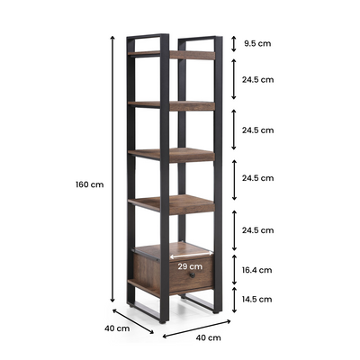 Slimline 5-Tier Bookshelf with Drawer