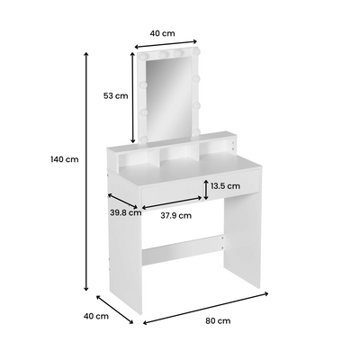 Ella Dressing Table with LED Lights & Stool – White