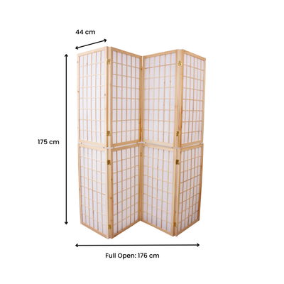 4-Panel Wooden Room Divider - Natural