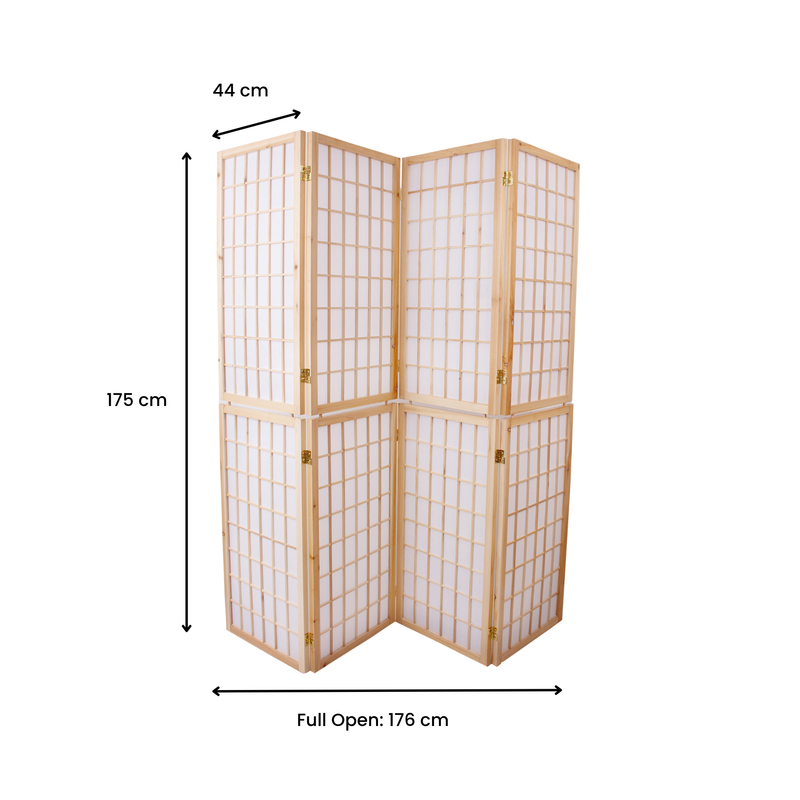 4-Panel Wooden Room Divider - Natural