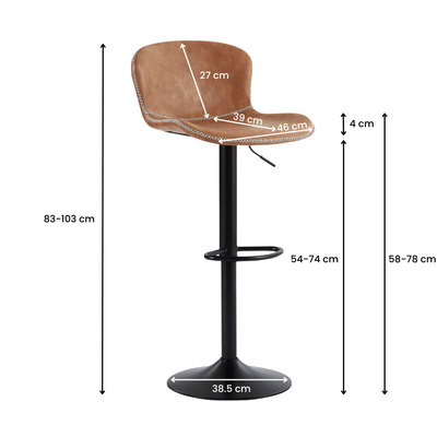 Mason Vintage Adjustable Faux Leather Bar Stools - Brown (Set of 2)