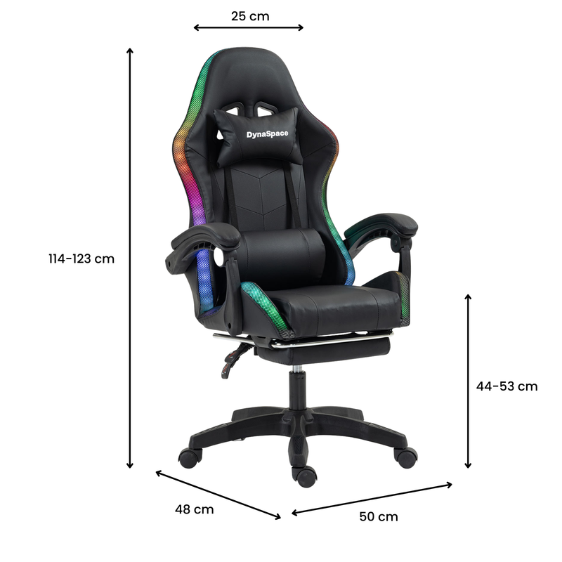 Vega LED Gaming Massage Office Chair With Footrest - Black