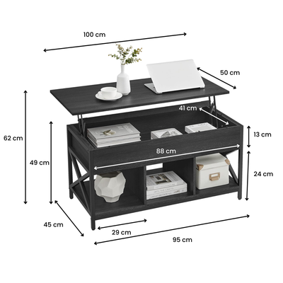 Lift Top Coffee Table with Storage Shelf - Black