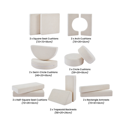 Modular Kids Play Couch – 14Pcs Convertible Sofa (Cream White)