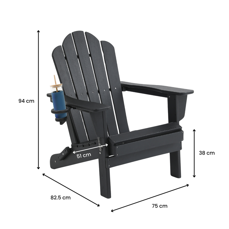 Adirondack Outdoor Chair with Cup Holder - Black