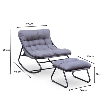 Outdoor Rocking Chair Large with Cushion and Stool