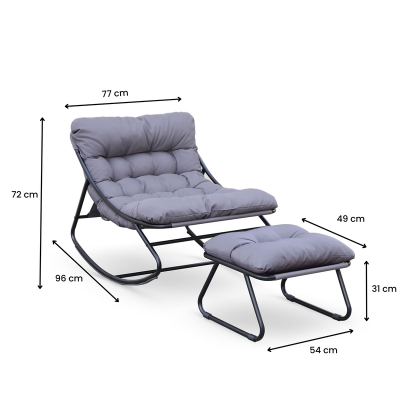 Outdoor Rocking Chair Large with Cushion and Stool