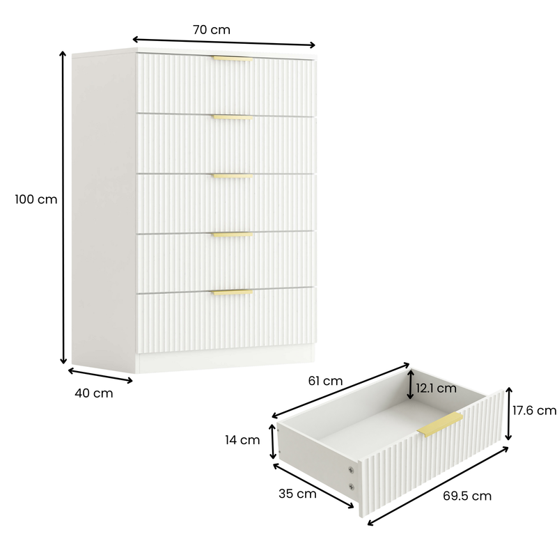 Elba 5-Drawer Chest – White Matte
