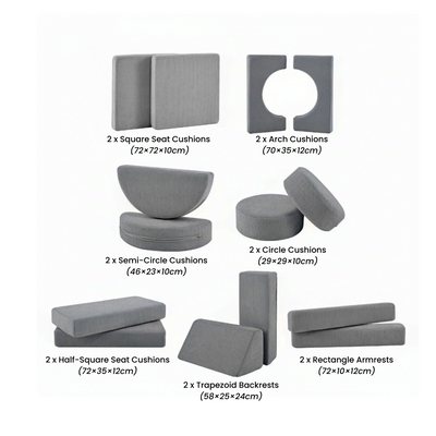 Modular Kids Play Couch – 14Pcs Convertible Sofa (Charcoal Grey)
